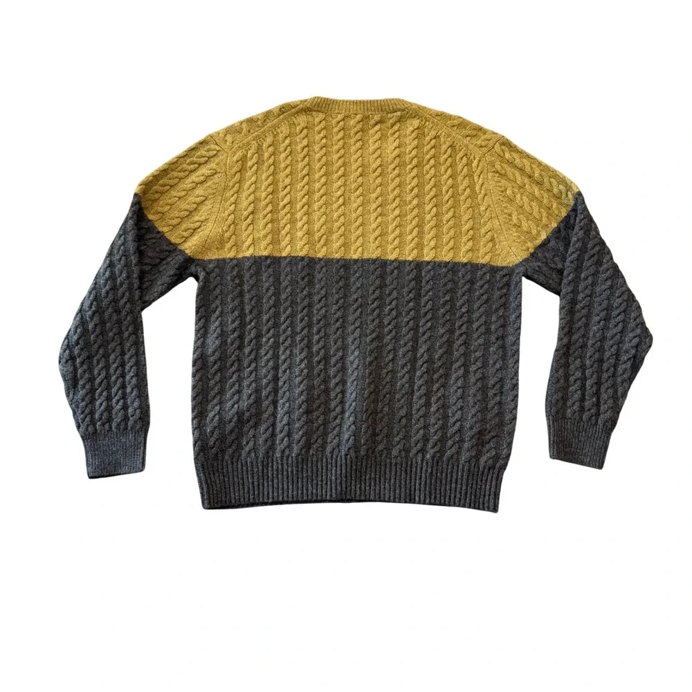 Club Monaco Mens Modern Cable Crew Sweater XXL Olive Charcoal Lambswool NWT